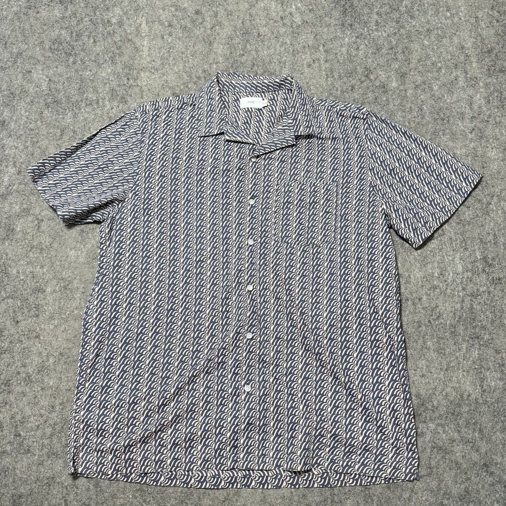 Onia Mens XL Vacation Shirt Short Sleeve Cotton Geometric Wave Camp Collar Gray